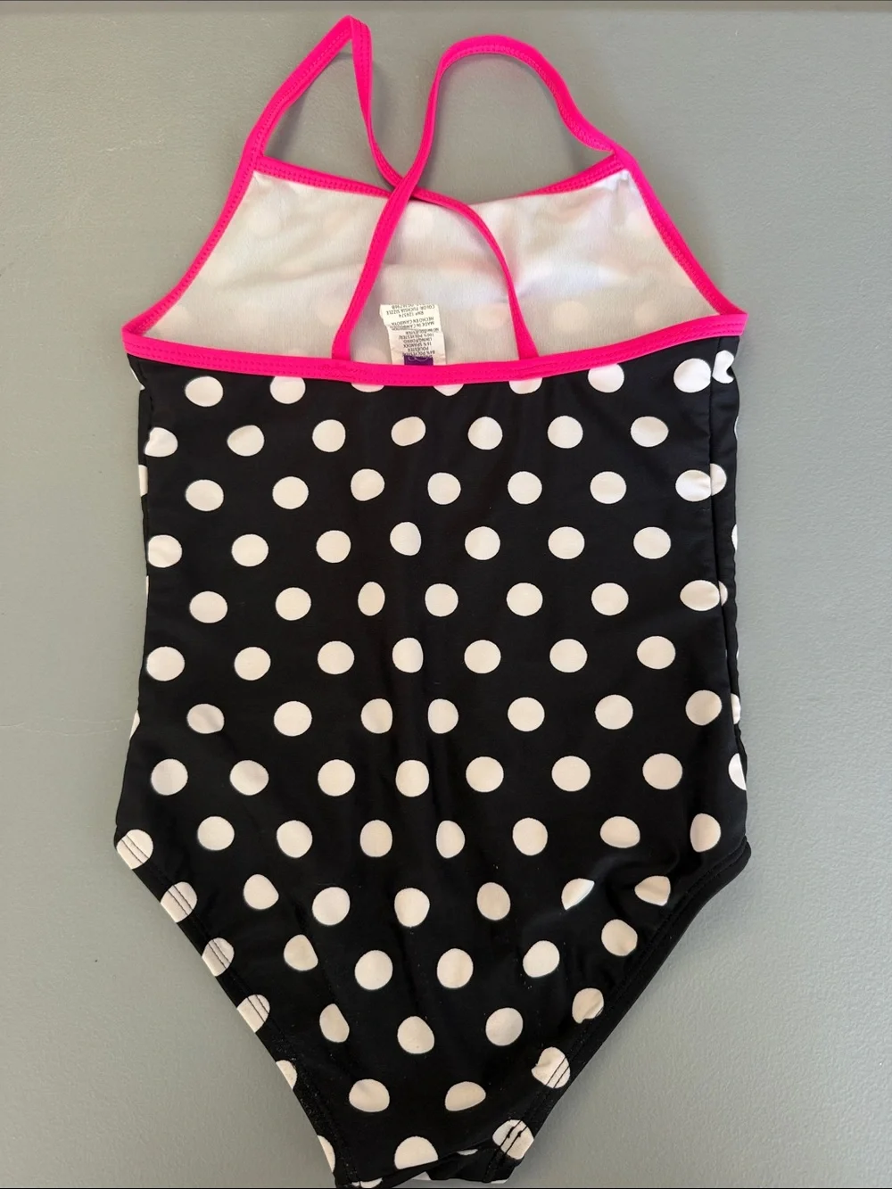 OP Black and White Polka Dot One-Piece Swimsuit with Hot Pink Trim